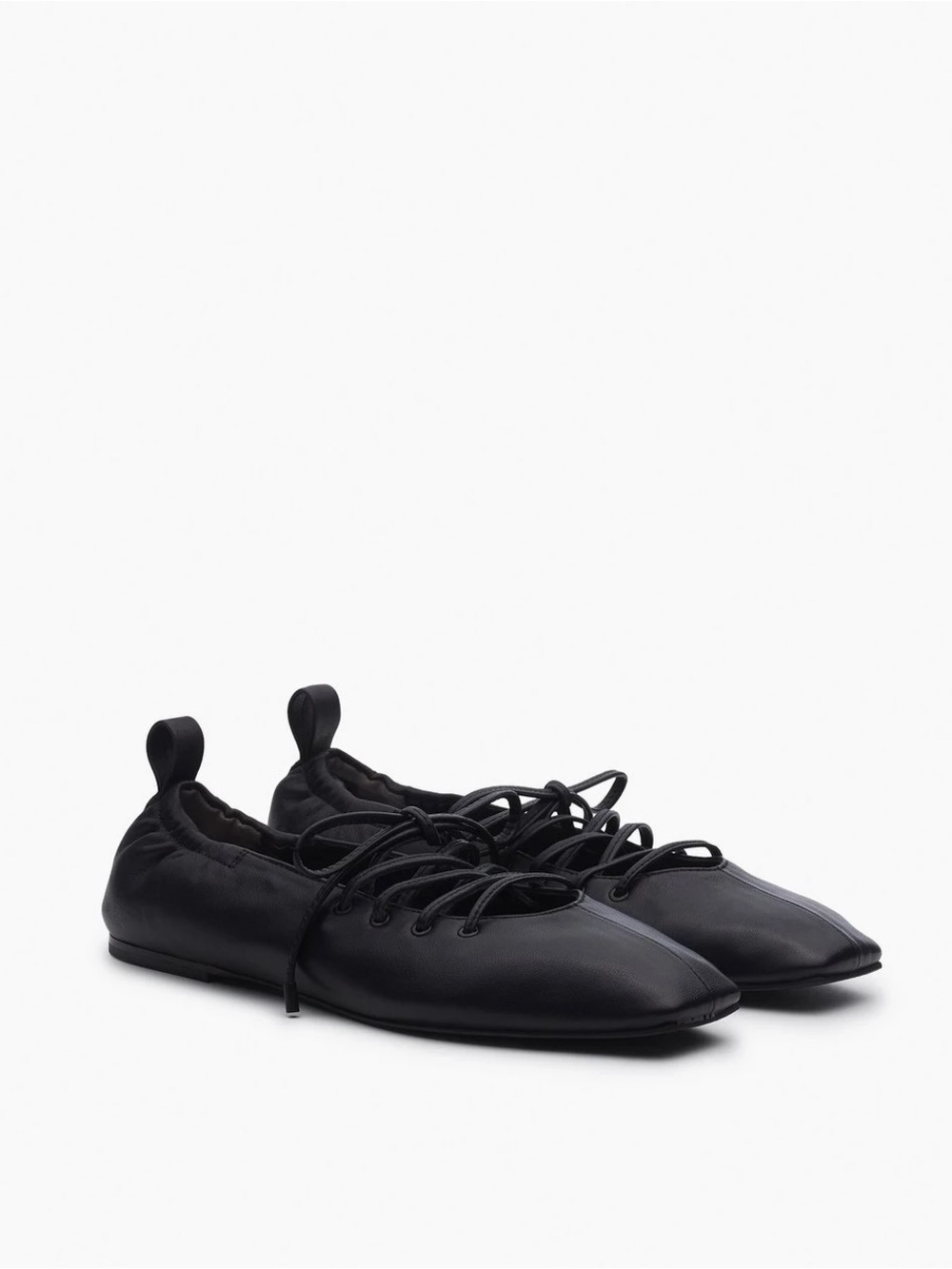 rag & bone Black Leather Lace-Up Ballet Flats
